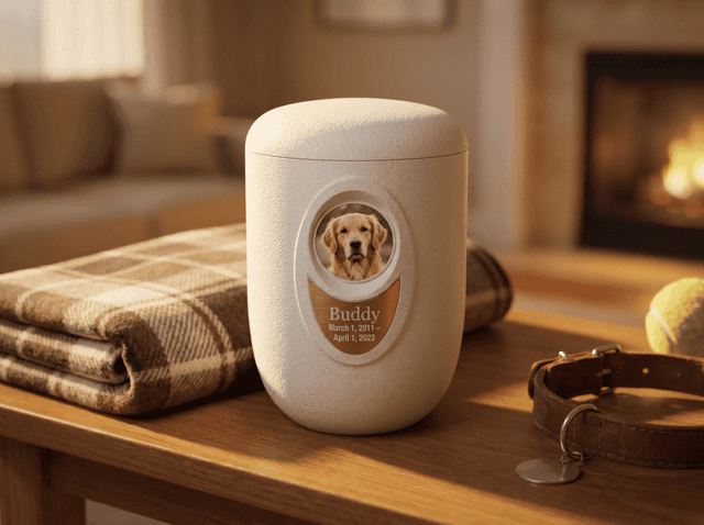 Custom pet urn with photo and name for memorial keepsake. Acadiana3DPrints