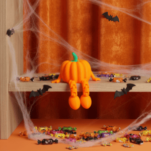 3D printed pumpkin with legs for Halloween decoration. Acadiana3DPrints