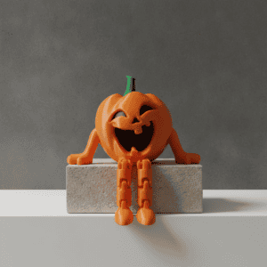 3D printed pumpkin with a smiling face and limbs, Halloween-themed decor. Acadiana3DPrints